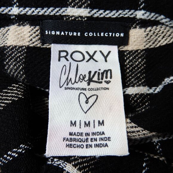 ROXY X Chloe Kim Oversized Button up Flannel SHIRT Size M Black Plaid NEW $79 - Picture 8 of 11